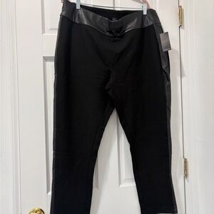 Rafaella Black Stretch Pull-On Pants with Faux Leather Trim